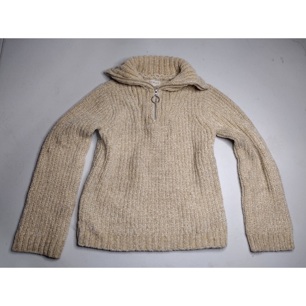 btween Girls Cozy Chenille Metallic Quarter Zip Sweater Size 8 Beige Sparkle